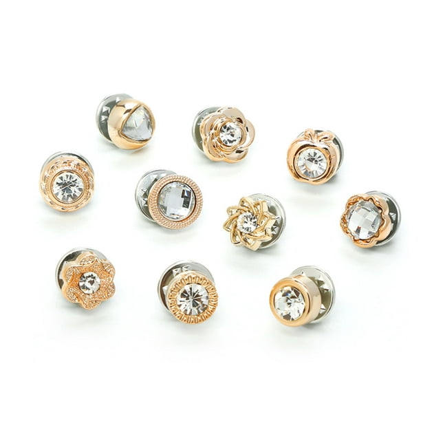 Diamante Flower Brooch Women Shirt Cubic Zircon Lapel Pins Safety Buckle Buttons